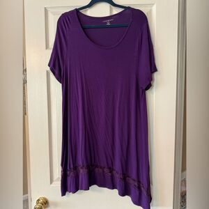 Purple Asymmetrical Short Sleeve Tunic Top with Lace detail 14/16